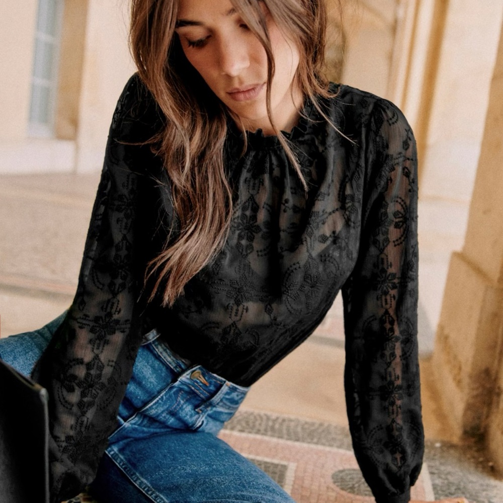Sezane Valentine Blouse Black - Size 4